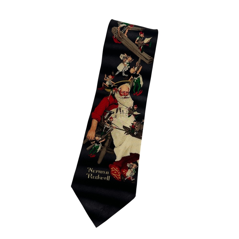 Norman Rockwell Holiday Traditions‎ Christmas Necktie Santa Elves Festive Retro